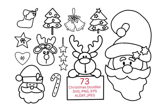 73 Doodle Clipart Christmas Elements SVG Graphics