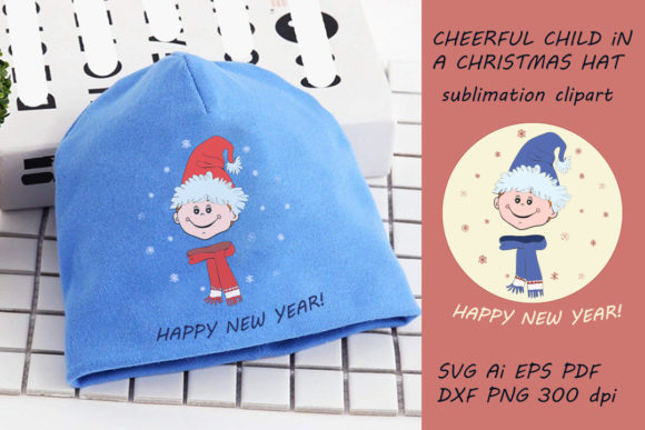Cheerful Child in a Christmas Hat: Festive Graphics & Illustrations